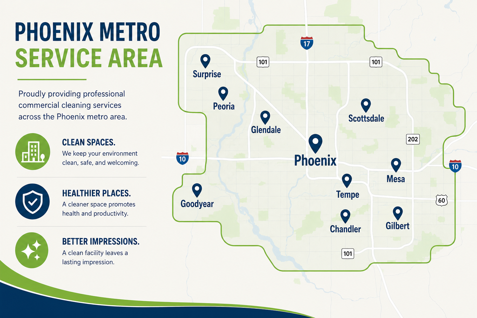 Fresh Care Cleaning Phoenix Metro office cleaning service area map